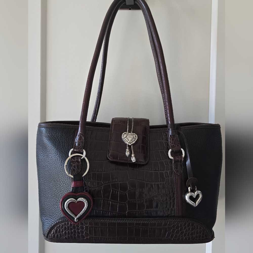 BRIGHTON Vintage Black Leather Brown Croc Women's Handbag *PRICE DROP!**